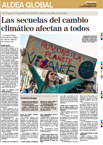Proyecto ‘Pregúntele al Científico’ Tema: Cambio Climático